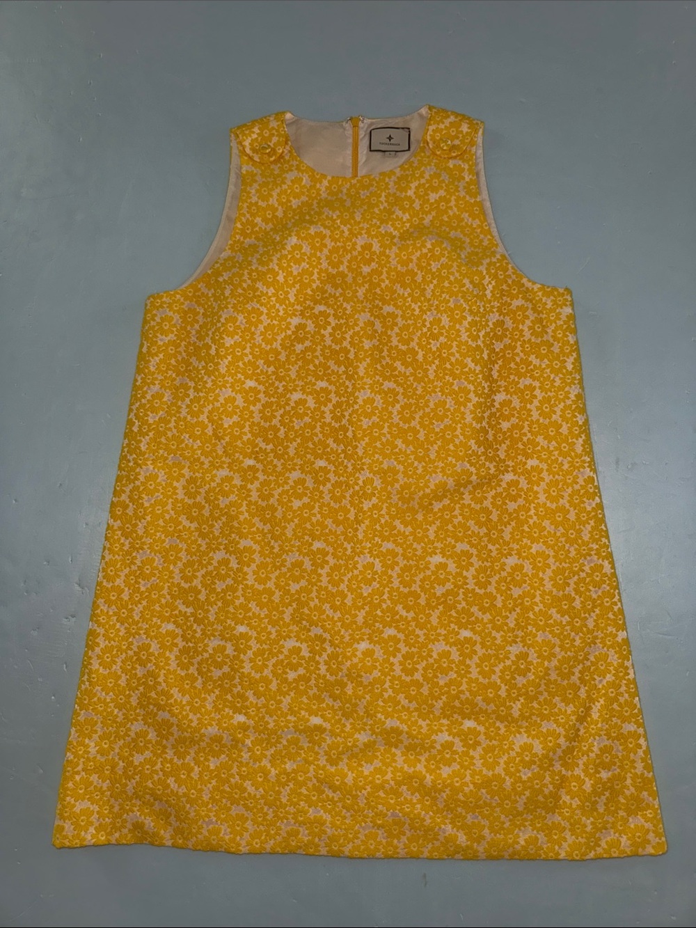 TUCKERNUCK Yellow Daisy Jacquard Grace Shift Dress Sz L Mod Revival Cottagecore - Picture 2 of 13